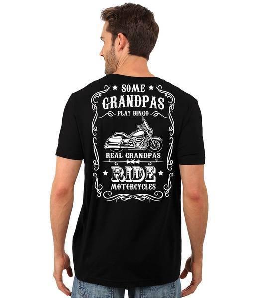 Some Grandpas Play Bingo, Real Grandpas Ride Motorcycles T-Shirt, Cotton, Black - American Legend Rider
