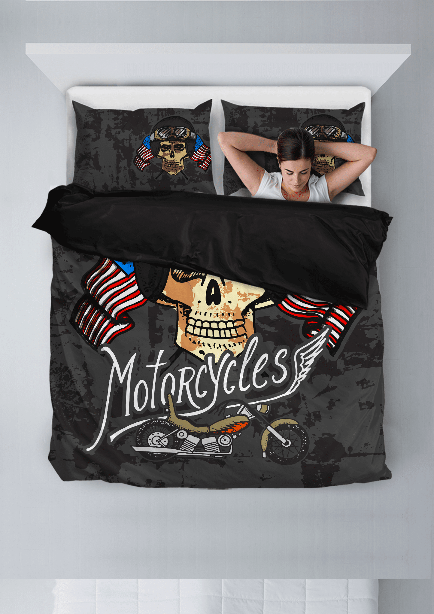 Motorcycles Skull Bedding Set - American Legend Rider
