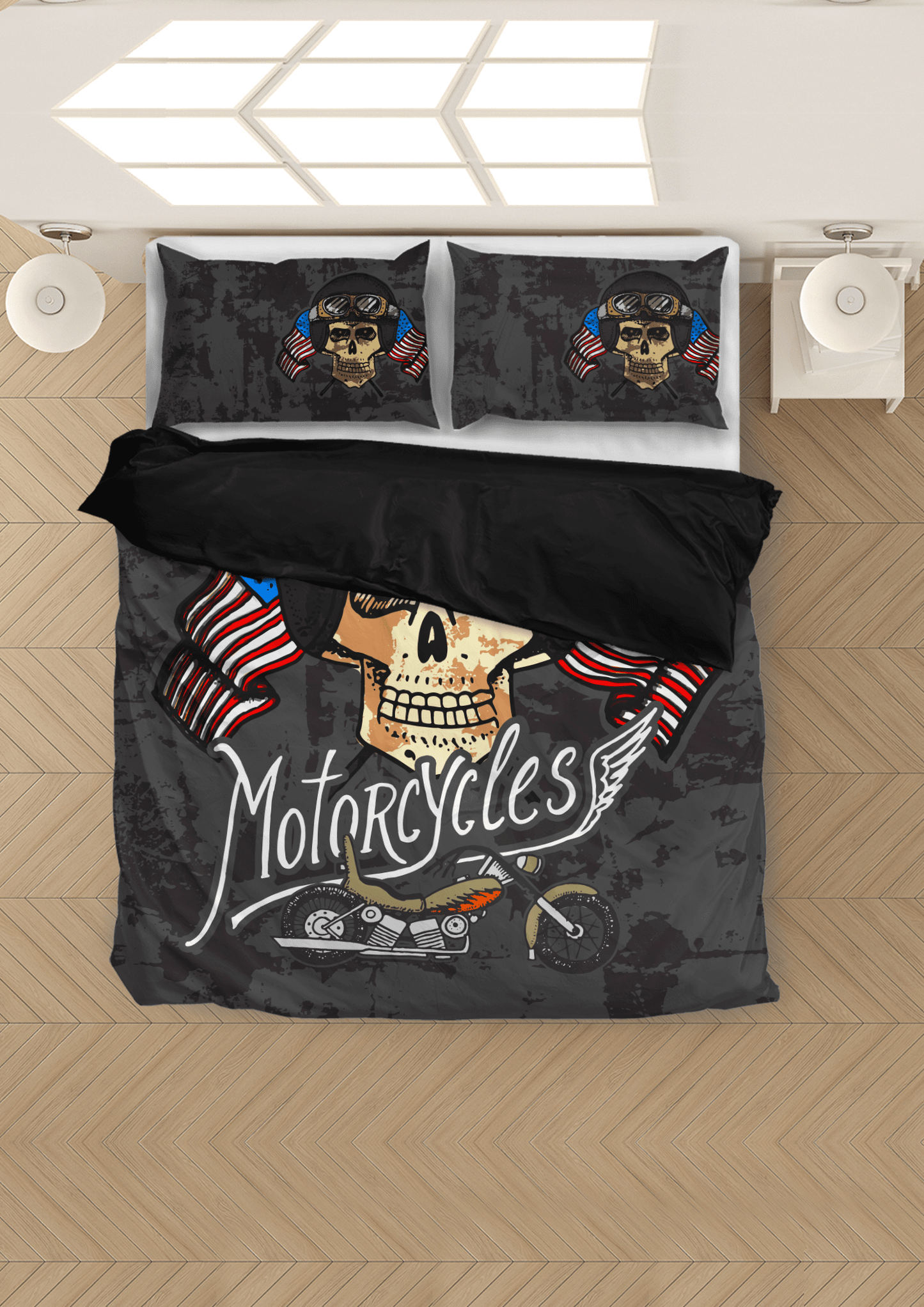 Motorcycles Skull Bedding Set - American Legend Rider