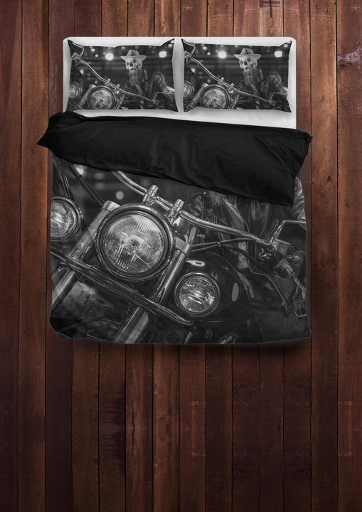 Skeleton Rider Bedding Set, Polyester, Size Single-Twin-Queen-King, Black & White Print