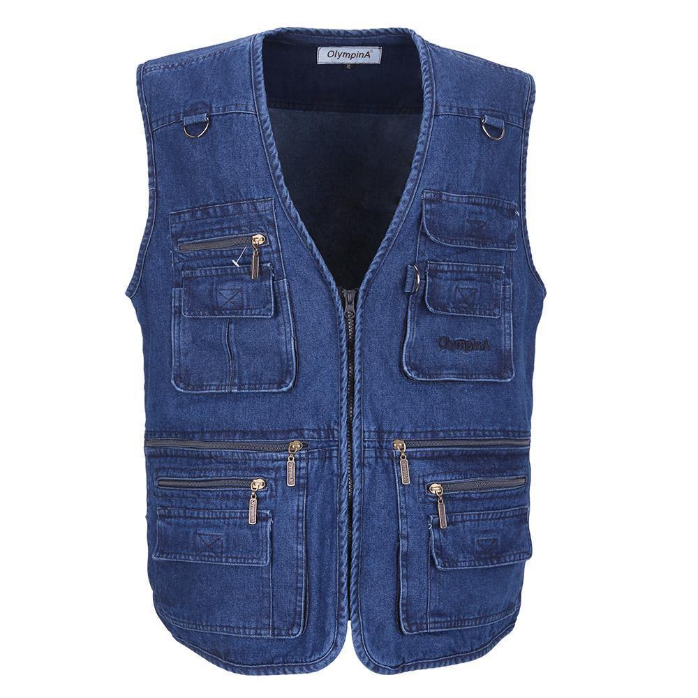 Casual Denim Vest w/ Many Pockets, Blue - American Legend Rider
