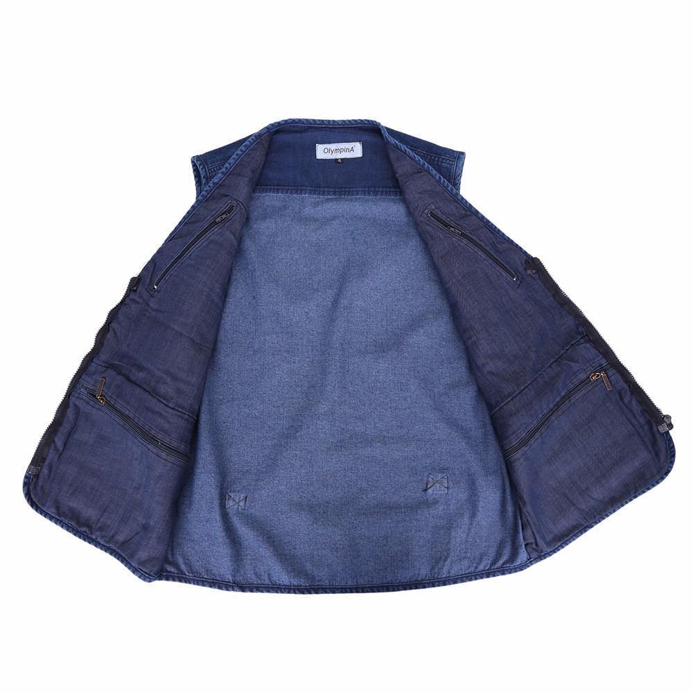Casual Denim Vest w/ Many Pockets, Blue - American Legend Rider