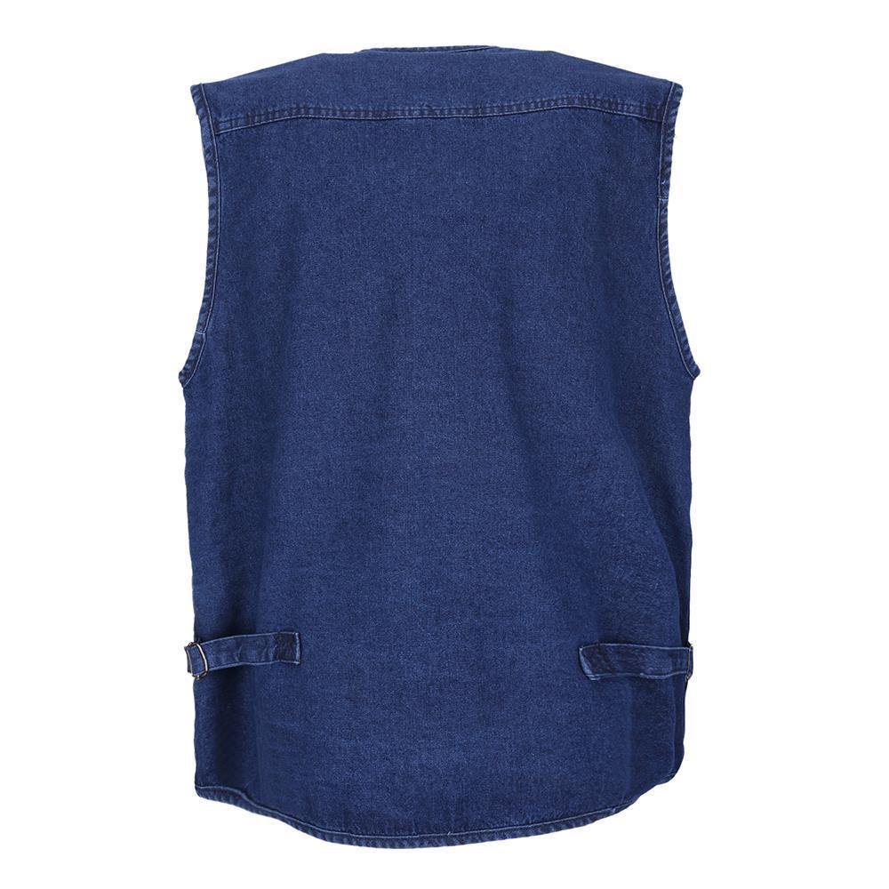 Casual Denim Vest w/ Many Pockets, Blue - American Legend Rider