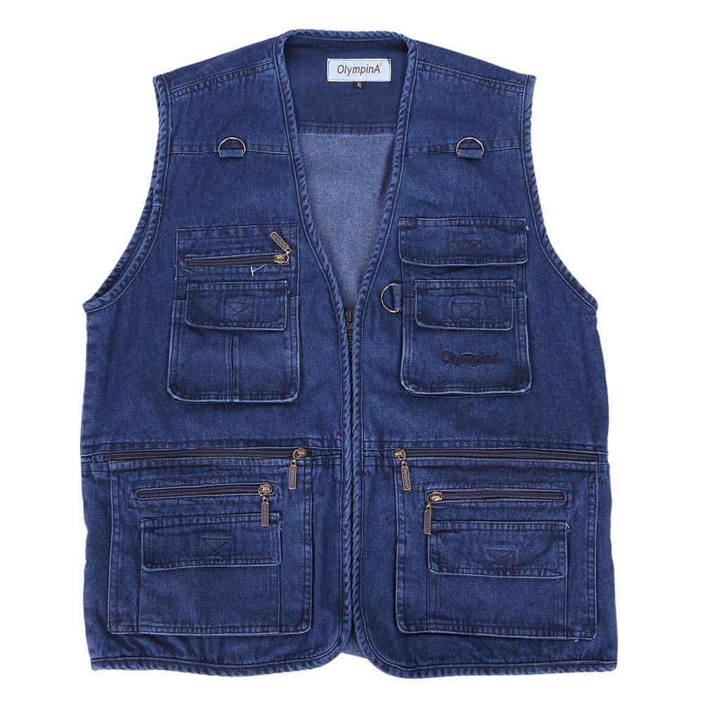 Casual Denim Vest w/ Many Pockets, Blue - American Legend Rider