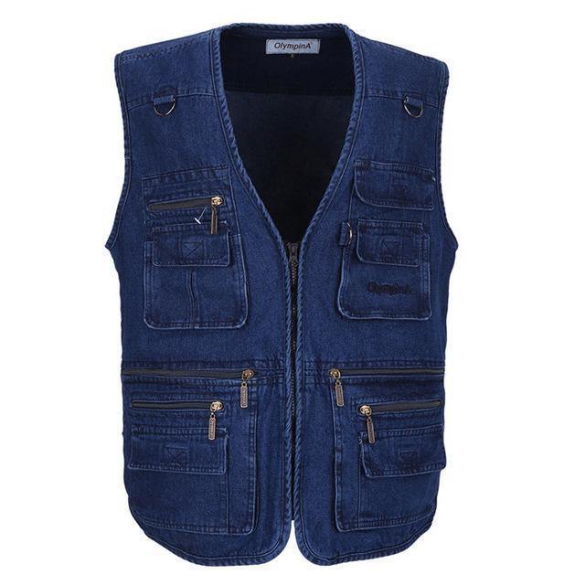 Casual Denim Vest w/ Many Pockets, Blue - American Legend Rider