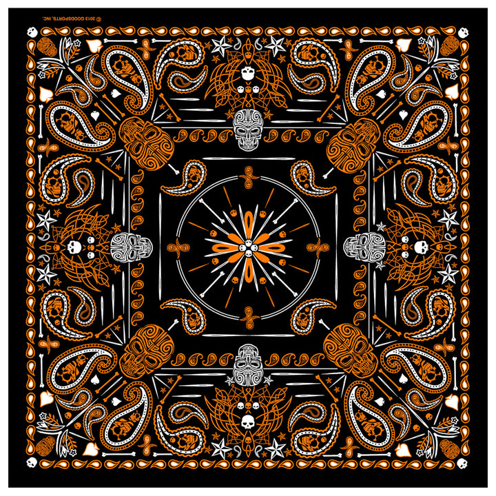 Hot Leathers BAB1069 Orange Paisley Skulls Bandana