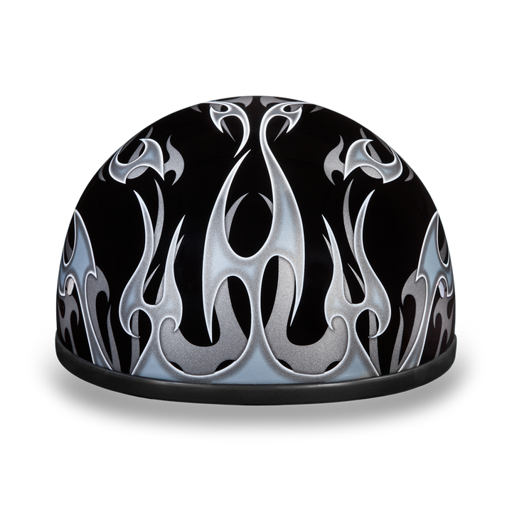 Daytona D.O.T. Motorcycle Skull Cap Half Helmet Black w/ Silver Flames
