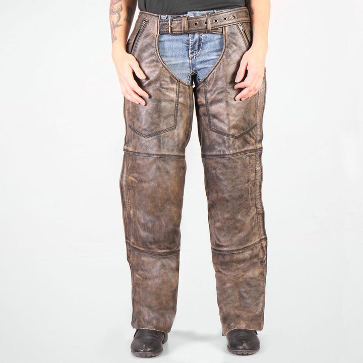Hot Leathers Unisex Distressed Brown Leather Chaps