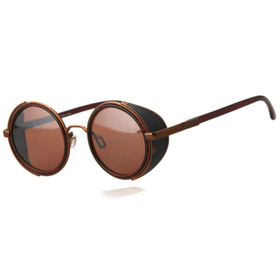 A pair of Motorcycle Vintage Round Sunglasses with UV 400 Protection, Coffee/Tea lenses.