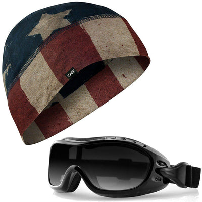 ZANHeadgear® Patriot Beanie with Bobster OTG Motorcycle Goggles - American Legend Rider
