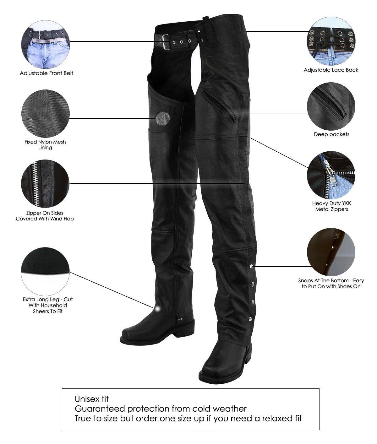 Vance Premium Cowhide Deep Pocket Leather Chaps