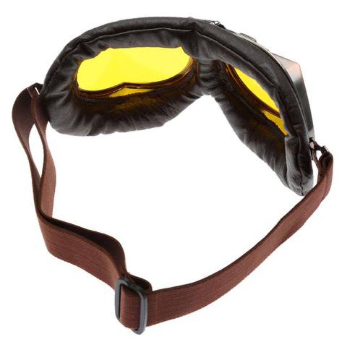 Vintage Aviator Motorcycle Goggles, One Size, Copper Color Frame, Yellow Lens - American Legend Rider