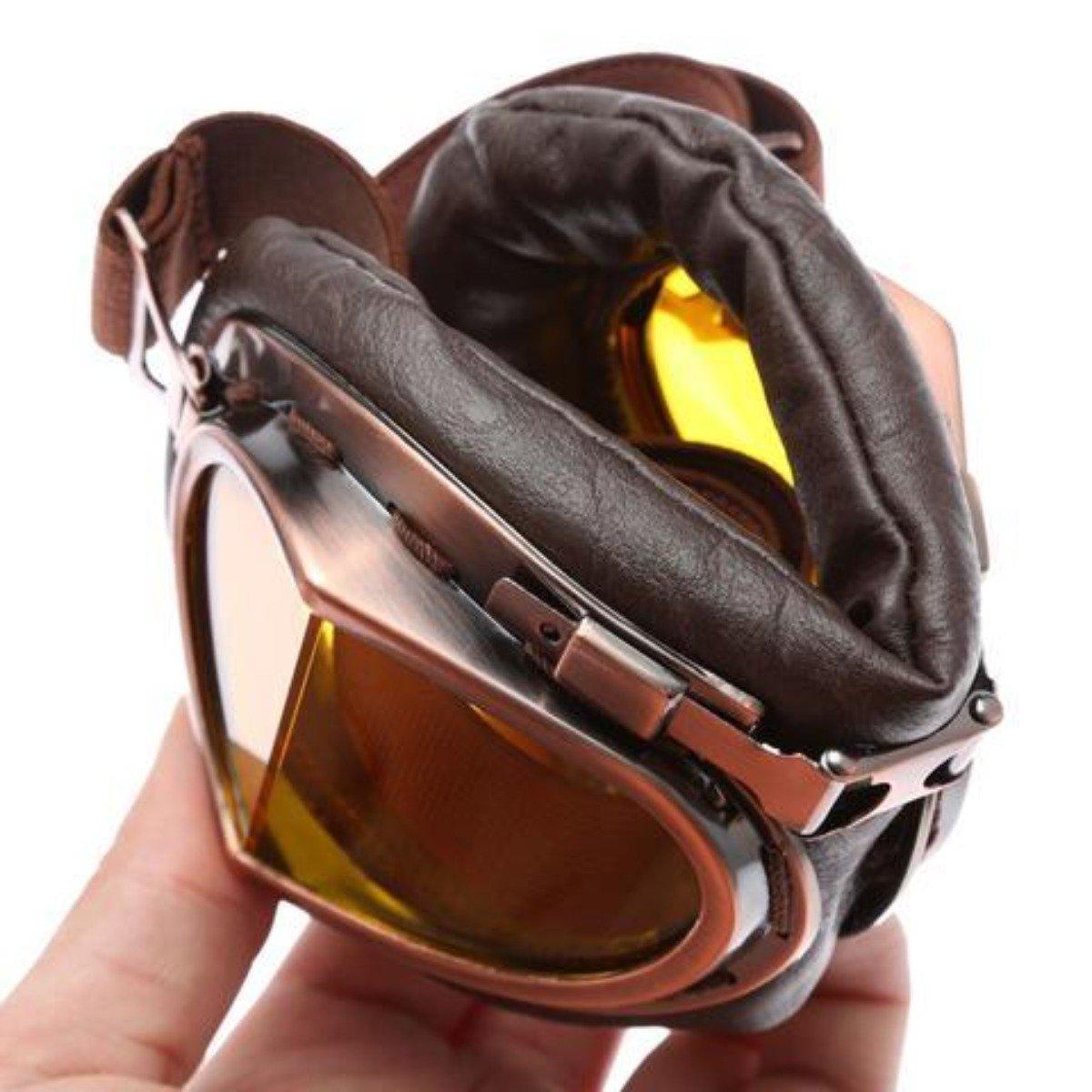 Vintage Aviator Motorcycle Goggles, One Size, Copper Color Frame, Yellow Lens - American Legend Rider