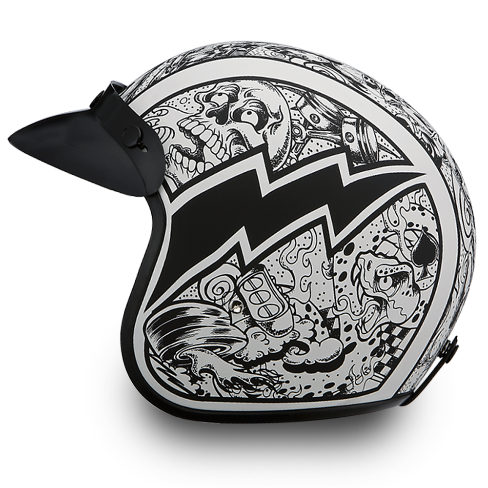 Daytona D.O.T. Cruiser w/Graffiti Motorcycle Open Face Helmet, Unisex, XS-2XL, Black/White - American Legend Rider