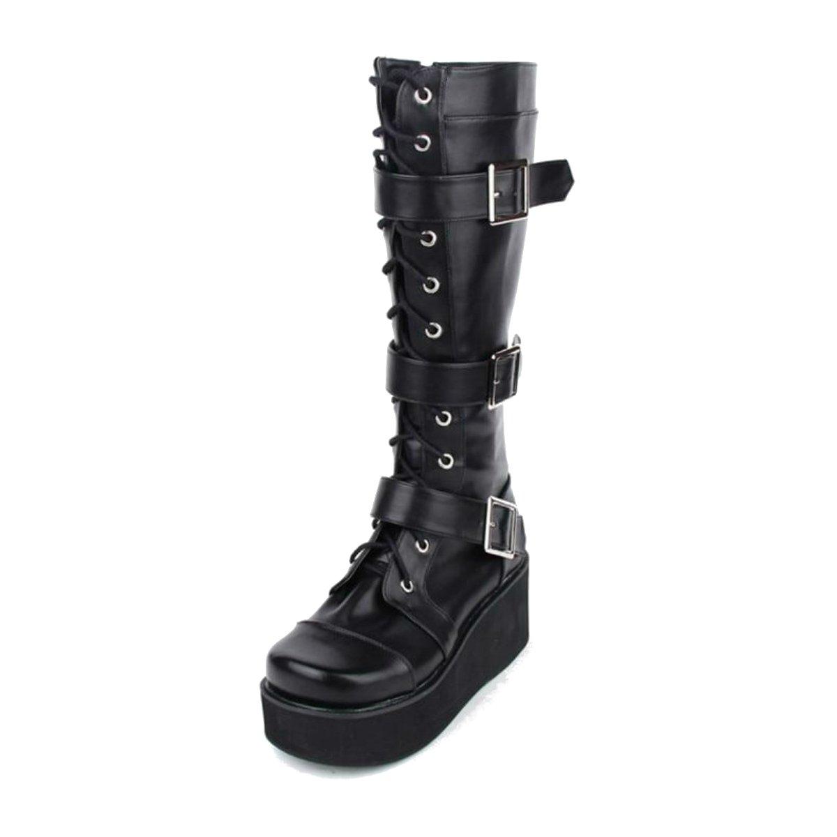 Women's Punk Gothic Buckle Straps Lace-Up Wedge Boots - American Legend Rider
