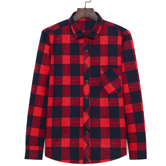 Men's Plaid Button Down Flannel Shirt, Red/Black Checkered