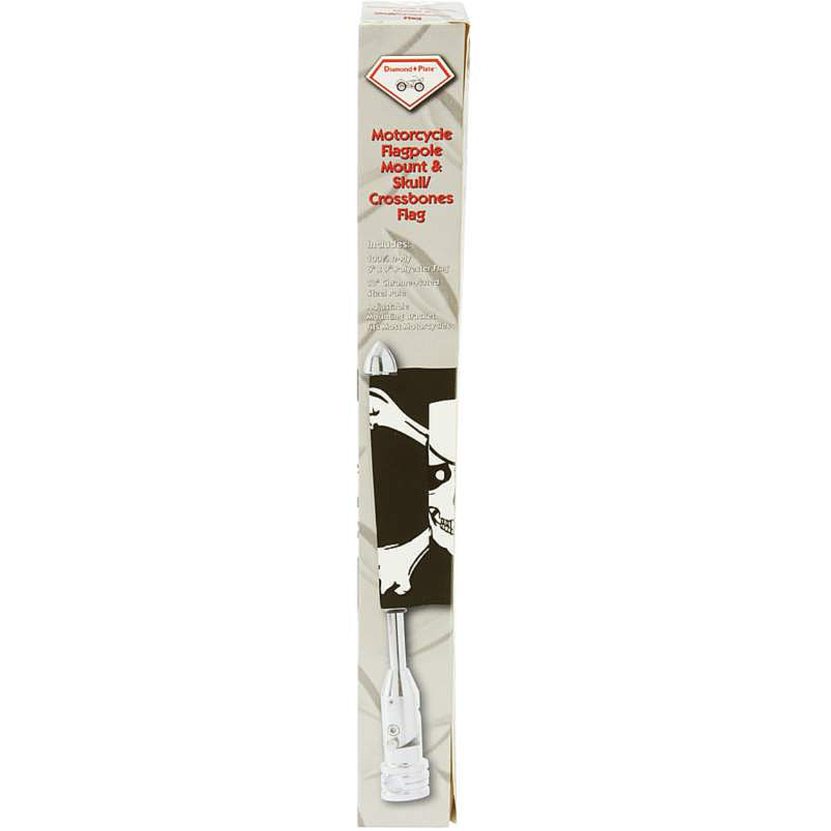 Jillian Motorcycle Flagpole Mount 13" & Skull/Crossbones Flag 6" x 9", 2-ply Polyester Black Flag/Chrome-Plated Steel Pole