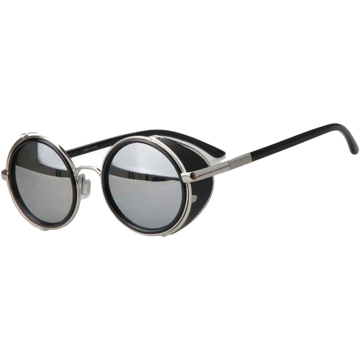 Motorcycle Vintage Round Sunglasses, UV 400 Protection, Silver/Silver