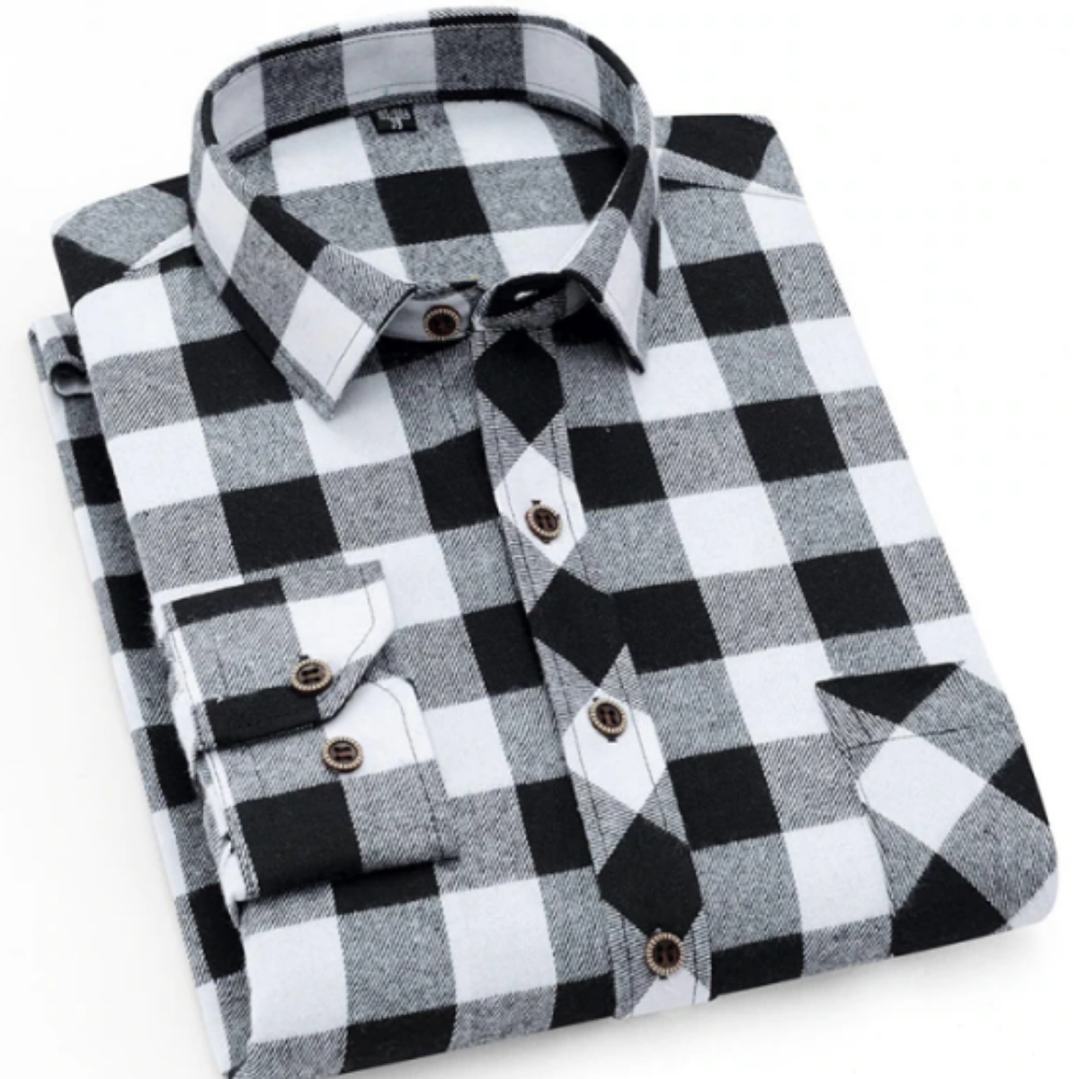 Men's Plaid Button Down Flannel Shirt, White/Black Checkered