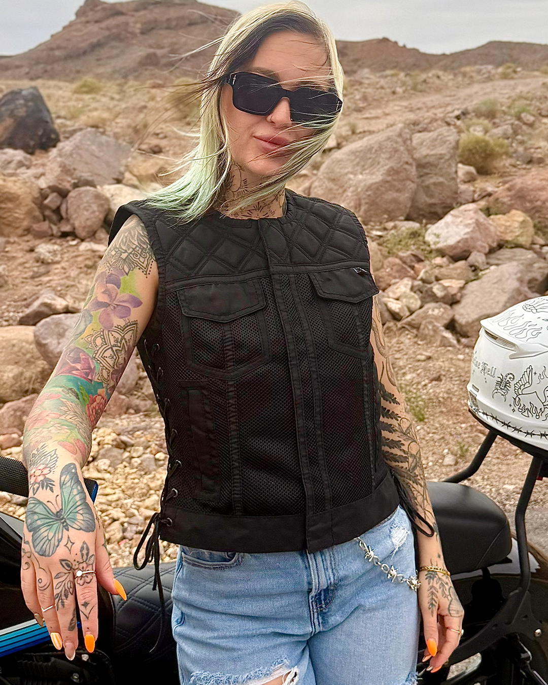 Bonnie Moto Mesh Women's Motorcycle Vest - Diamond Quilt Women's Moto Mesh Vest Vests