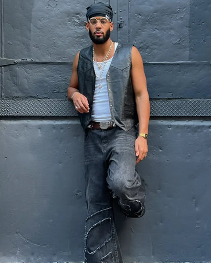 Texan Men's Motorcycle Western Style Leather Vest Men's Western Vest Vests