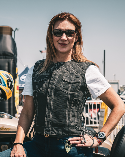 Bonnie Moto Mesh Women's Motorcycle Vest - Diamond Quilt Women's Moto Mesh Vest Vests