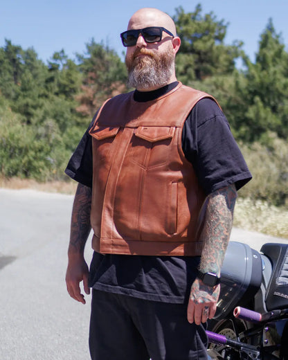Lowside Men's Motorcycle Leather Vest Men's Leather Vest Vests