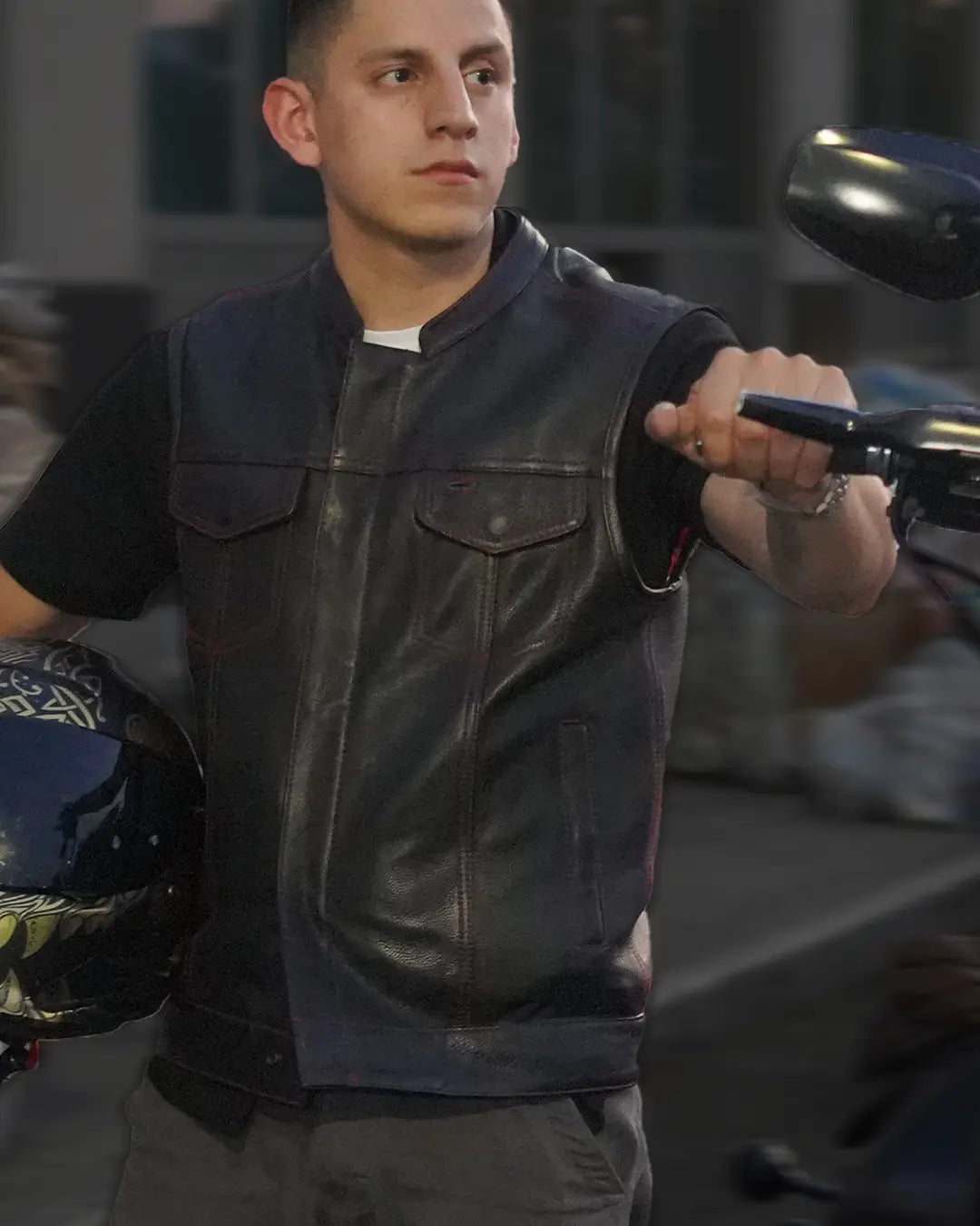 Born Free Men's Motorcycle Leather Vest - Black Stitch Men's Leather Vest Vests