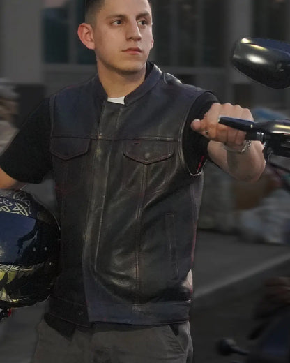 Born Free Men's Motorcycle Leather Vest - Black Stitch Men's Leather Vest Vests