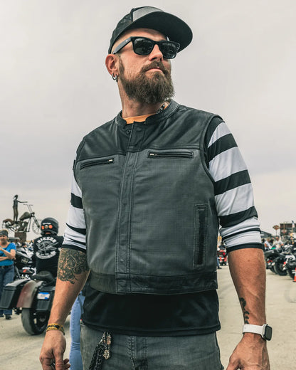 Two Tone Lowrider Perforated Men's Leather Vest Men's Perforated Leather Vest Vests