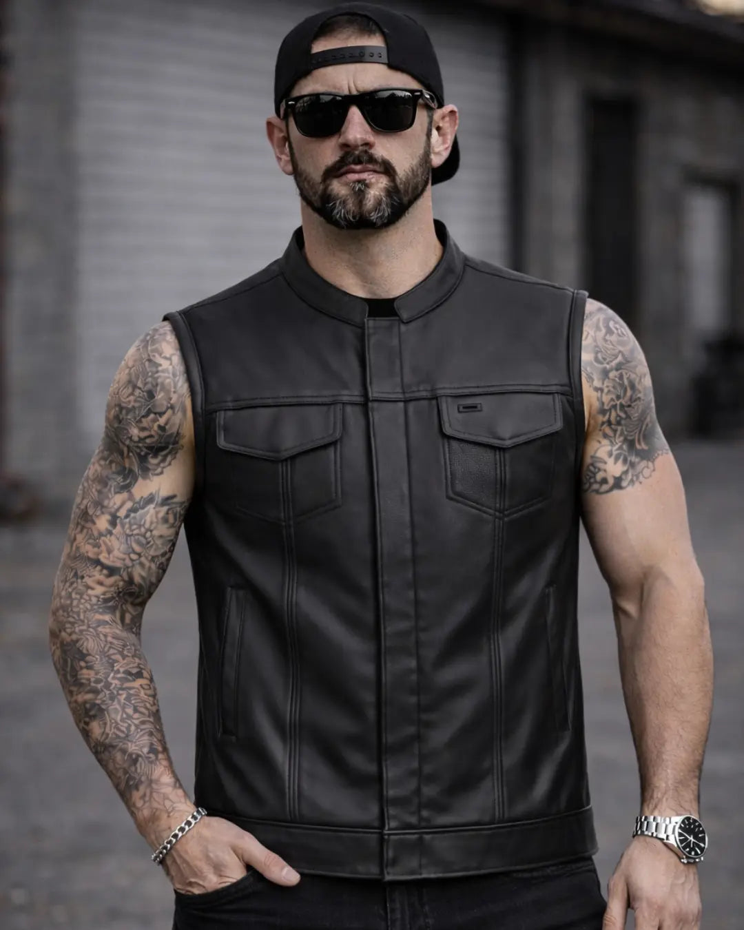 Hotshot Men's Motorcycle Leather Vest Men's Leather Vest Vests