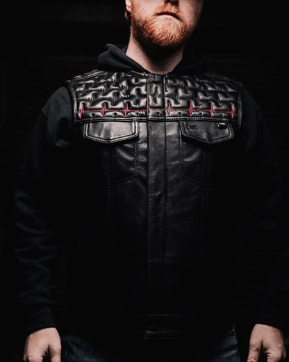 EKG Men's Leather Motorcycle Vest (Limited Edition) Factory Customs First Manufacturing Company