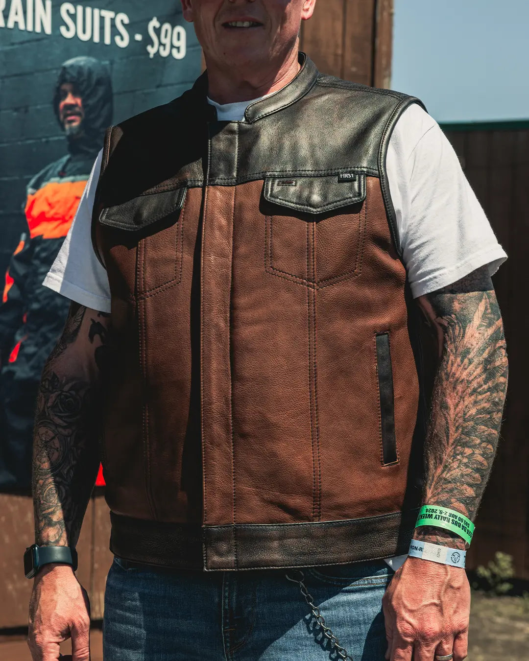 Gunner Men's Leather Motorcycle Vest (Limited Edition) Factory Customs First Manufacturing Company