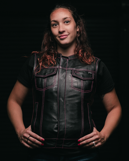 Jessica Women's Motorcycle Leather Vest - Pink - Limited Edition Women's Leather Vest Vests