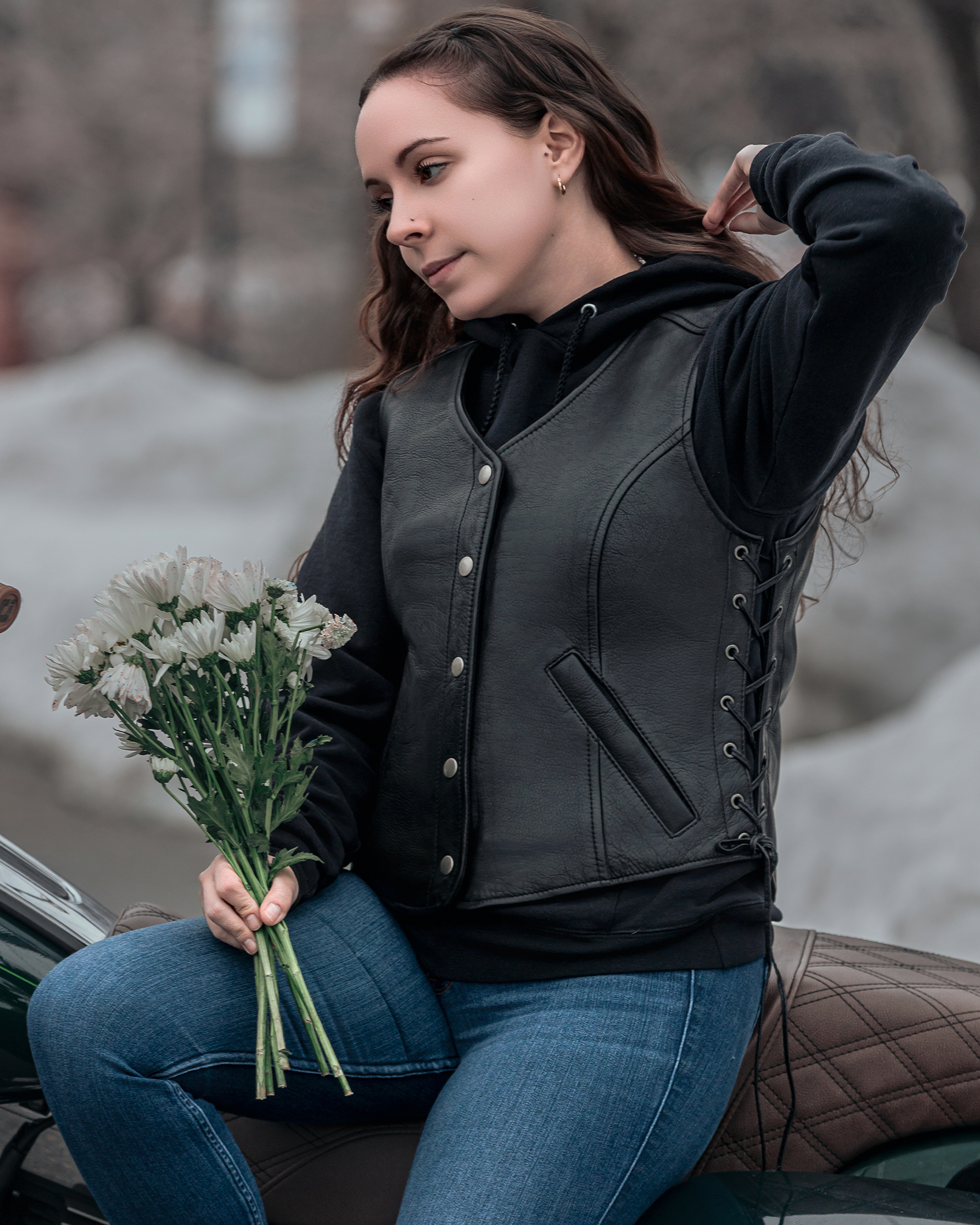 Honey Badger Women's Motorcycle Leather Vest Women's Leather Vest Vests