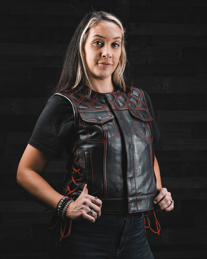 Bonnie - Women's Motorcycle Leather Vest - Diamond Quilt