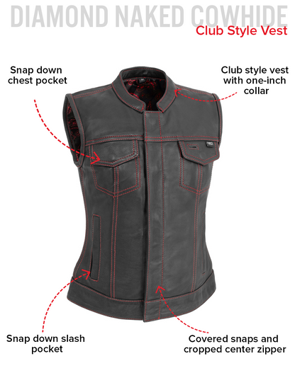Jessica Women's Motorcycle Leather Vest - Black/Red - Limited Edition Women's Leather Vest Vests