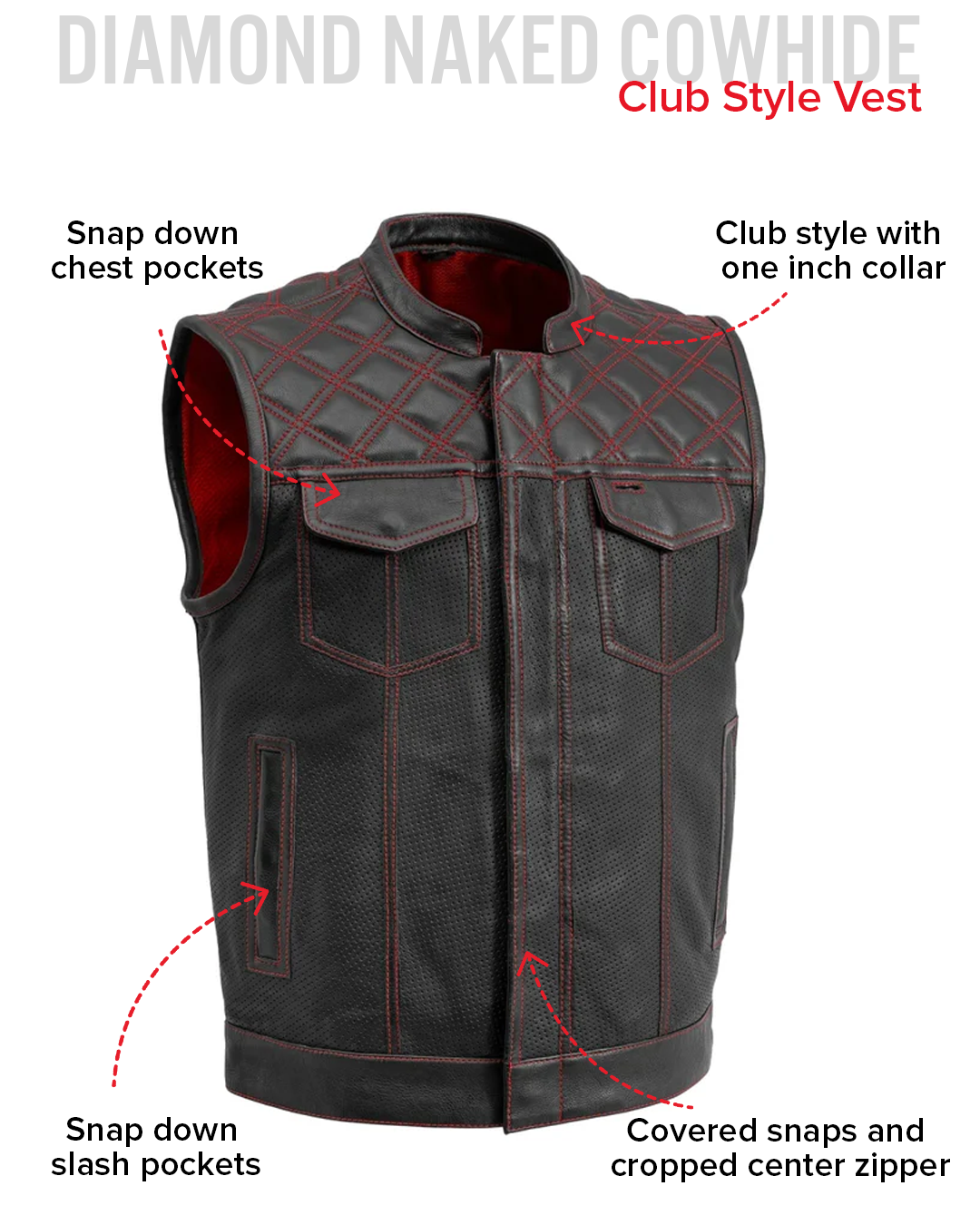 Downside Perforated Men's Motorcycle Leather Vest Men's Perforated Leather Vest Vests