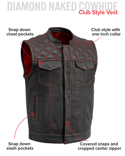 Downside Perforated Men's Motorcycle Leather Vest Men's Perforated Leather Vest Vests