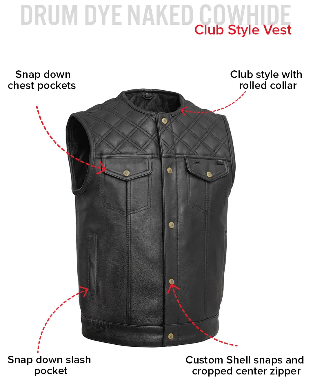 12 Gauge Men's Motorcycle Leather Vest Men's Leather Vest Vests