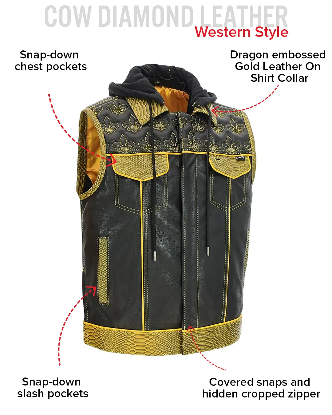 Dynasty Men's Club Style Leather Biker Vest Men's Leather Vest Vests