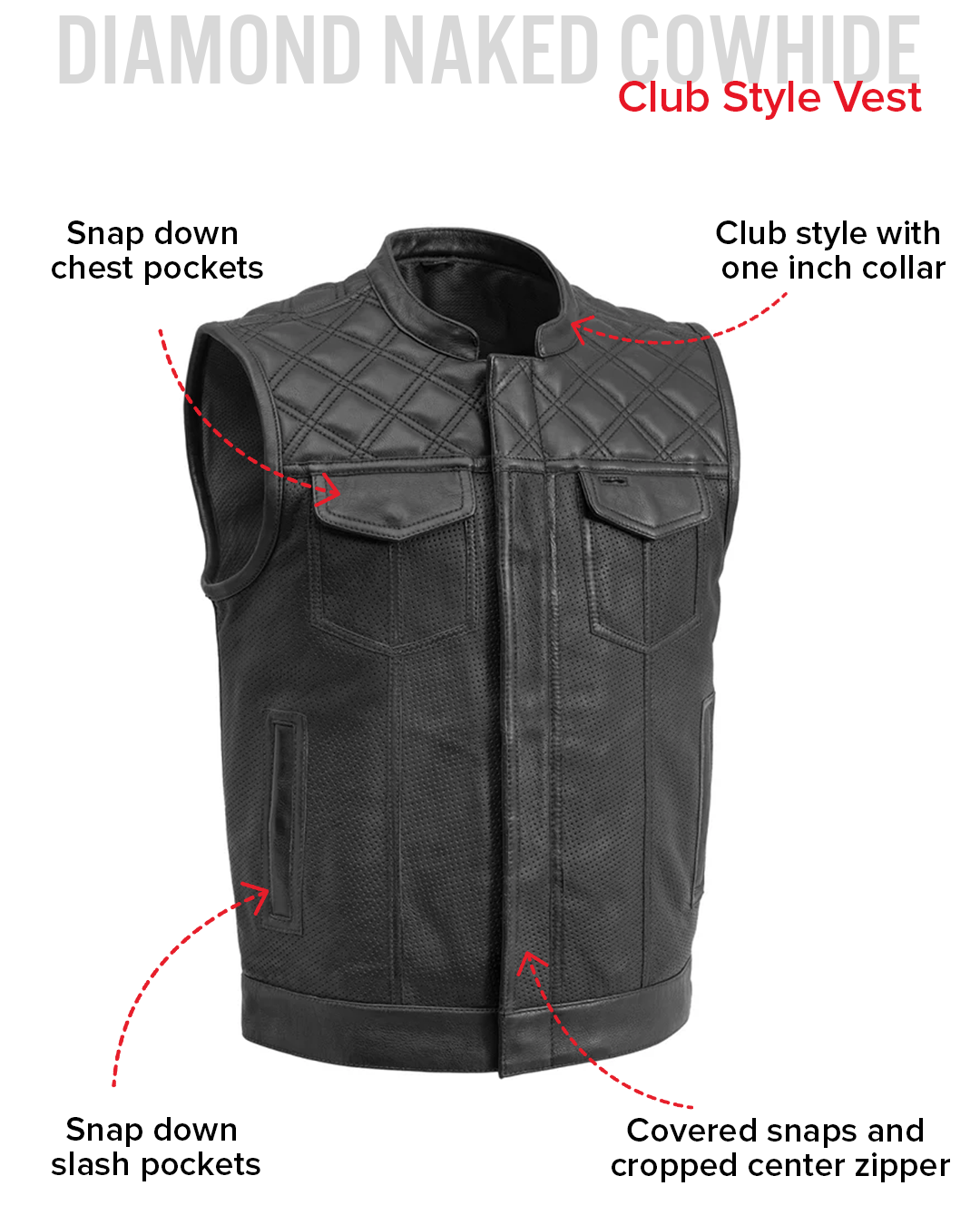 Downside Perforated Men's Motorcycle Leather Vest Men's Perforated Leather Vest Vests