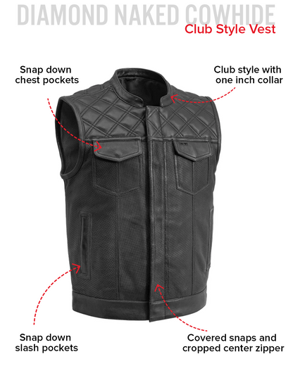 Downside Perforated Men's Motorcycle Leather Vest Men's Perforated Leather Vest Vests