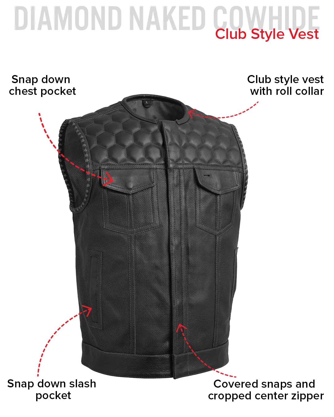 Hornet Perforated Men's Club Style Leather Vest