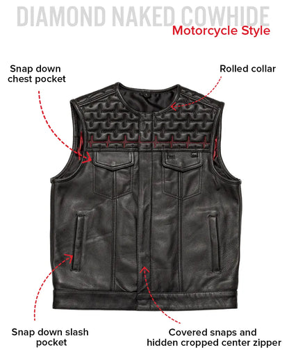 EKG Men's Leather Motorcycle Vest (Limited Edition) Factory Customs First Manufacturing Company
