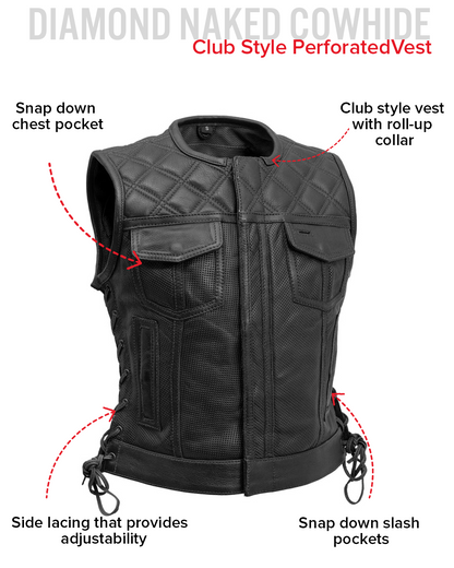 Bonnie Perforated Women's Motorcycle Leather Vest Women's Perforated Leather Vest Vests