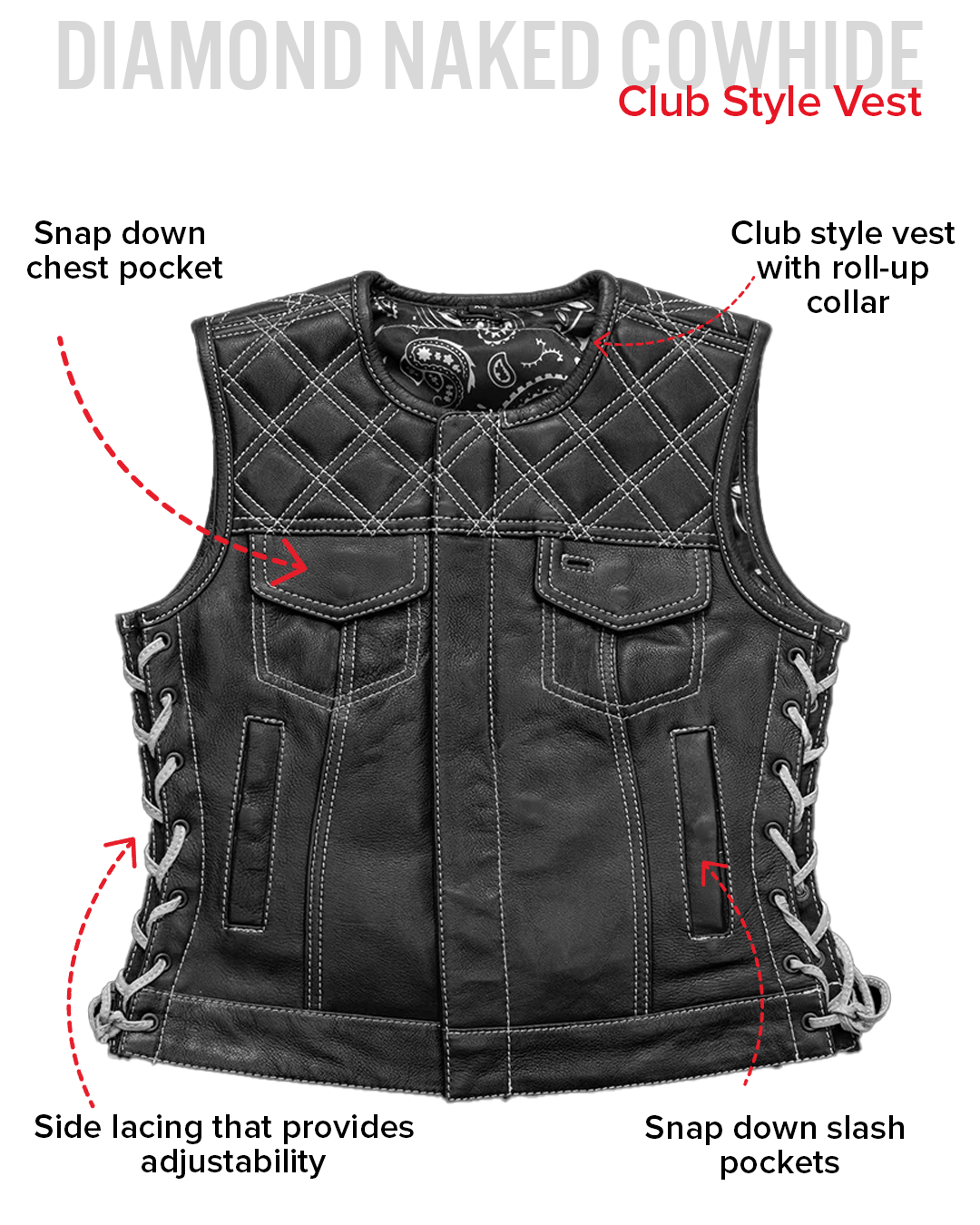 Bonnie - Women's Motorcycle Leather Vest - Diamond Quilt Women's Leather Vest Vests