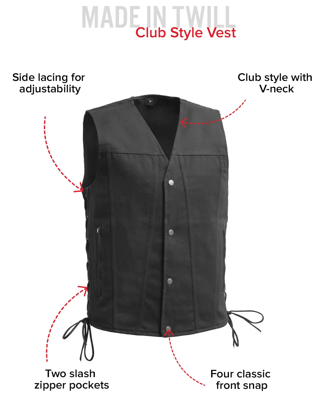 Lone Star Men's Motorcycle Twill Vest Men's Twill Vest Vests
