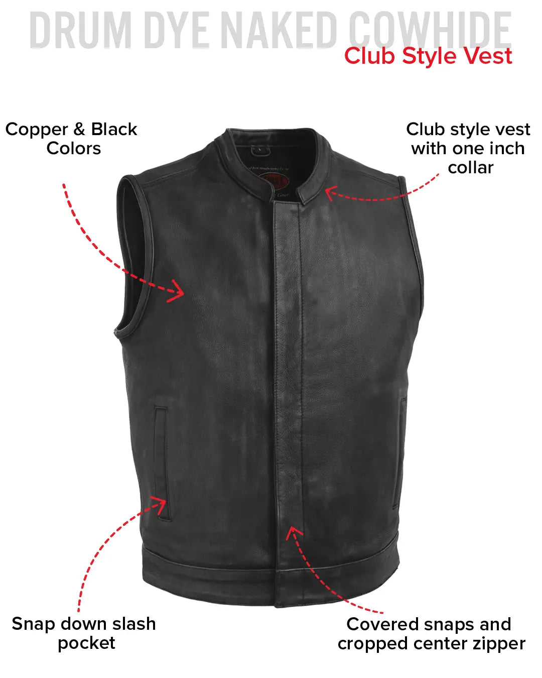 Top Rocker Men's Motorcycle Leather Vest Men's Leather Vest Vests