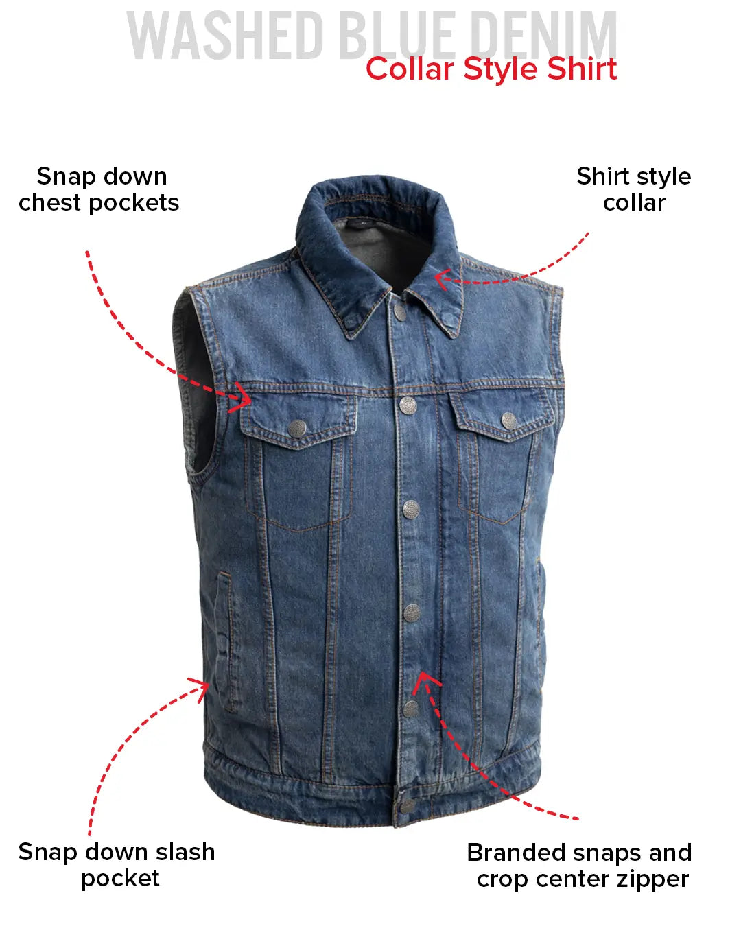 Showdown Motorcycle Lightweight Denim Vest Men's Denim Vest Vests